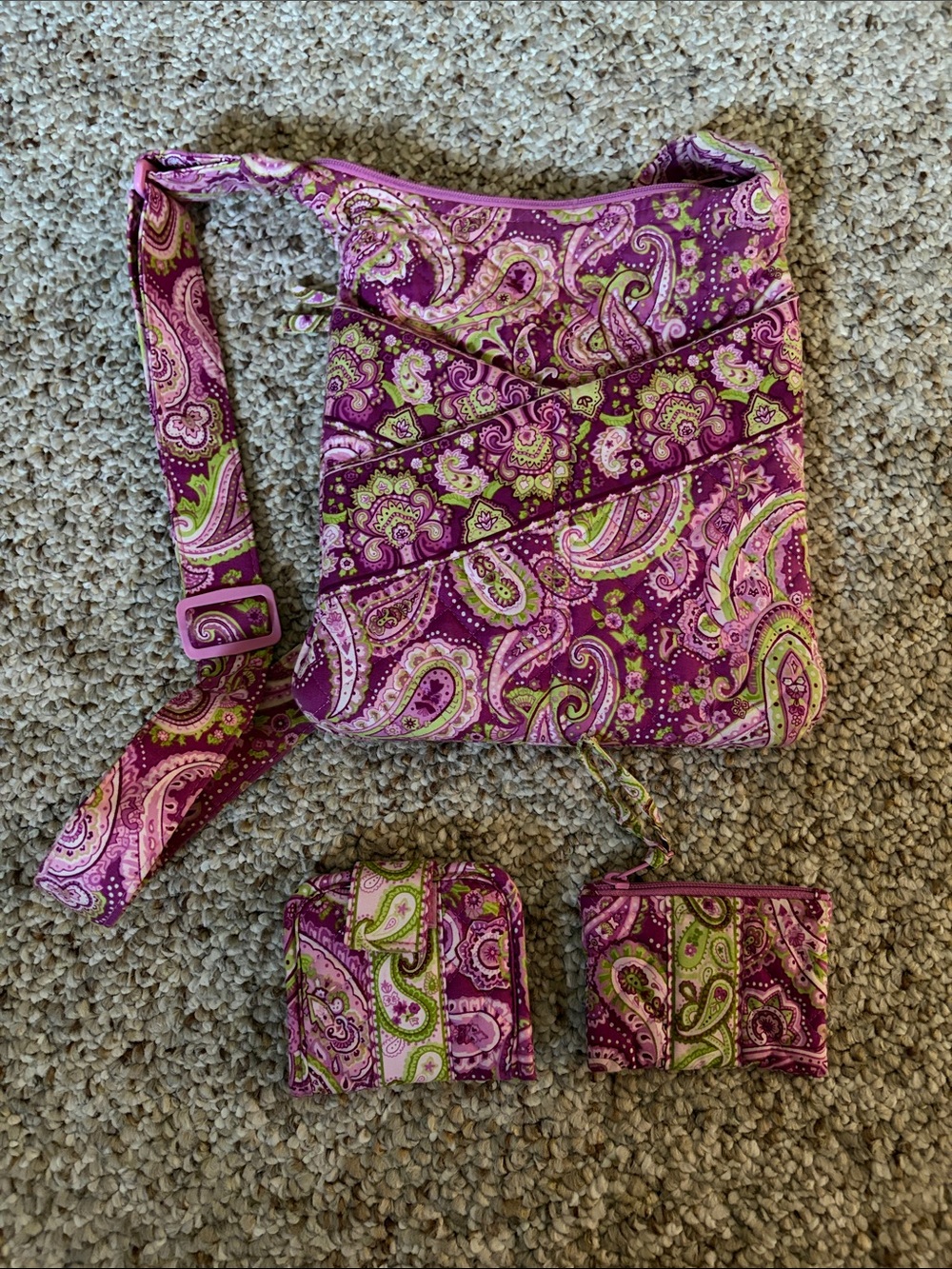 Stephanie Dawn Women's Purple Paisley Crossbody Bag with Coin Pouch and Wallet